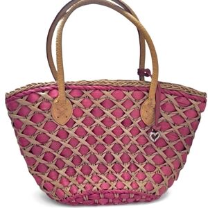 Brighton Raffia Woven Tote Bag Pink/Tan Preloved Beauty🩷 Spring Must Have!